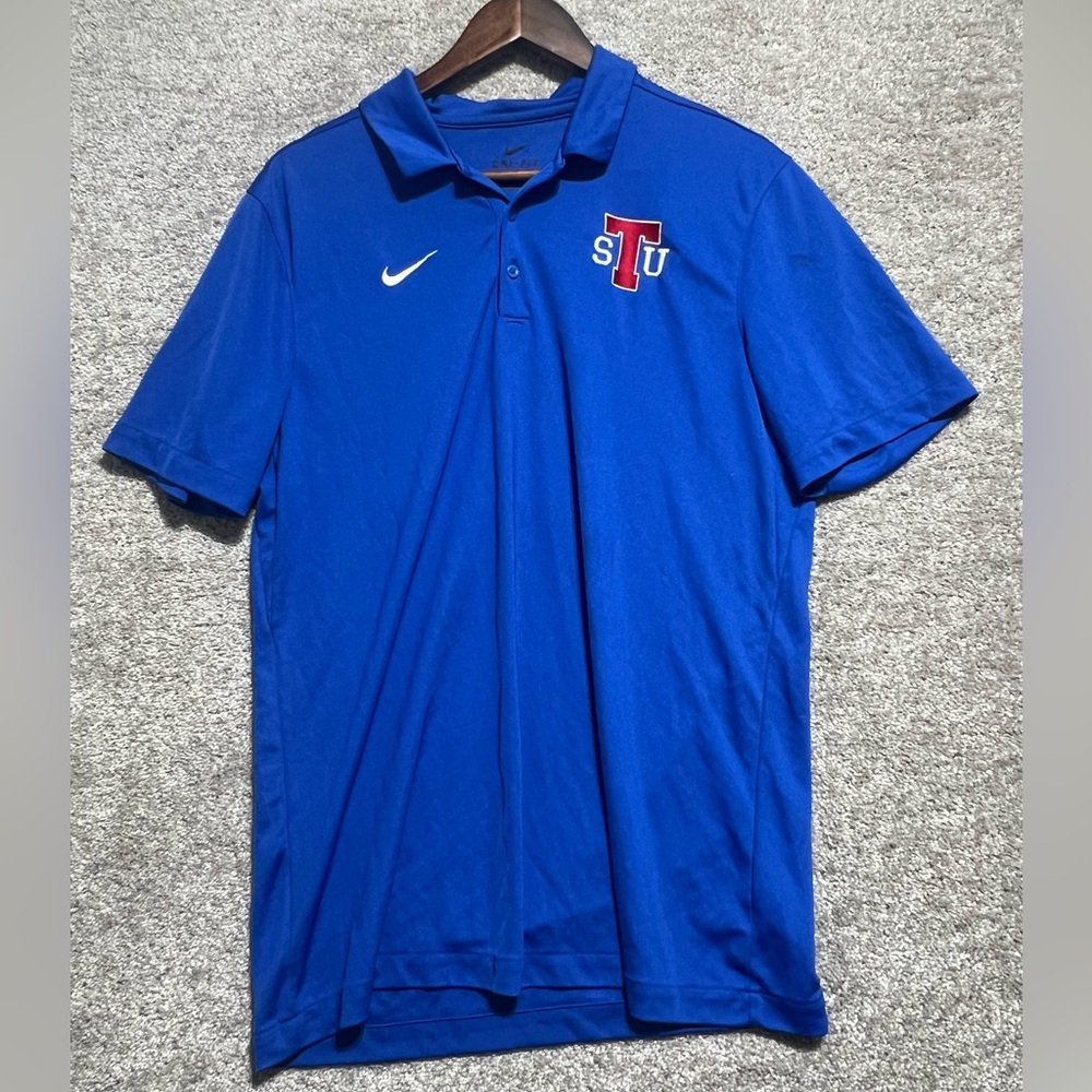 Nike Men’s TSU Tigers Blue Dri Fit polo Short Sleeve Shirt Collared Size Large